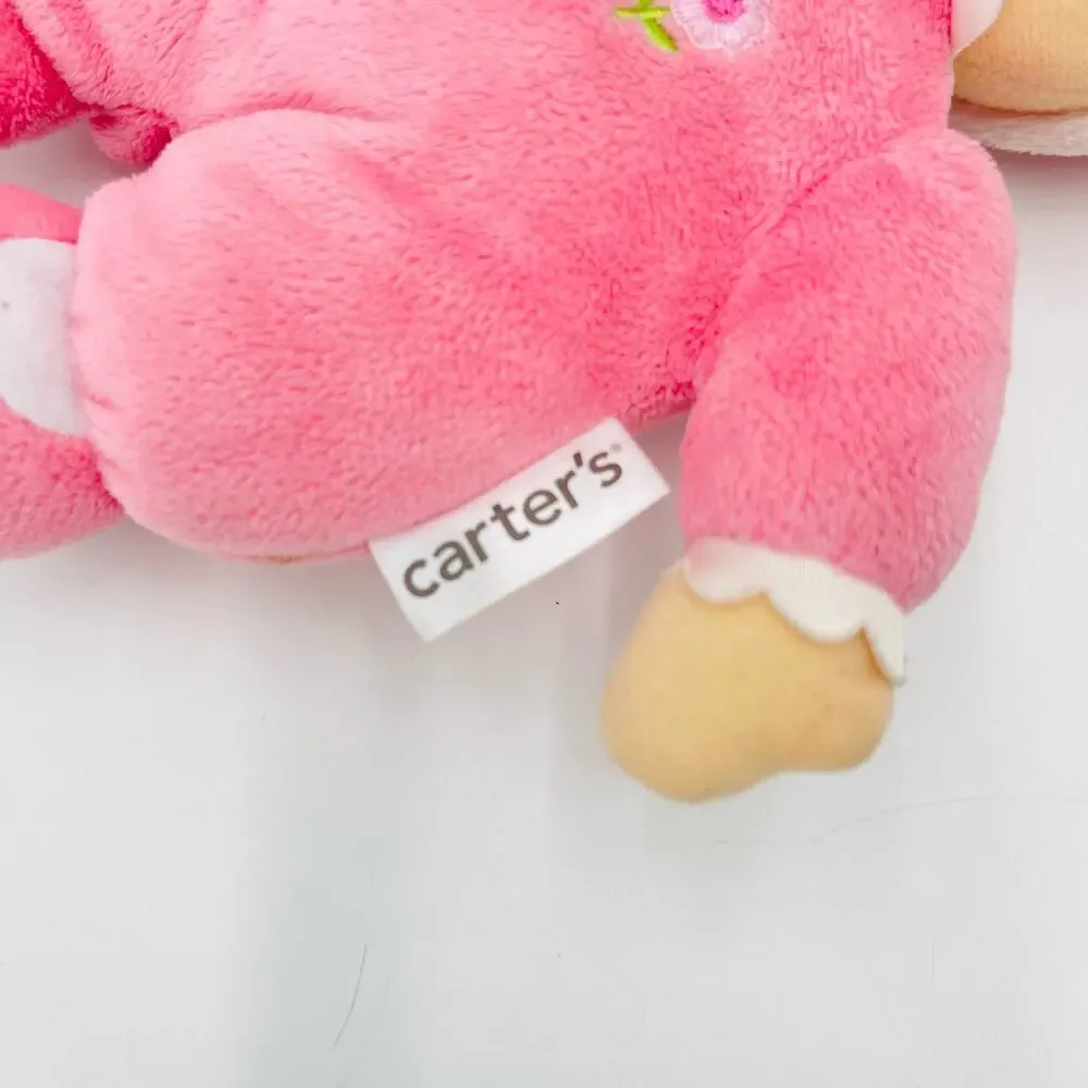 Carters Baby Soft Doll Plush Blonde Pink 3 Flowers Lovey 2010 Knotted Hat 60015